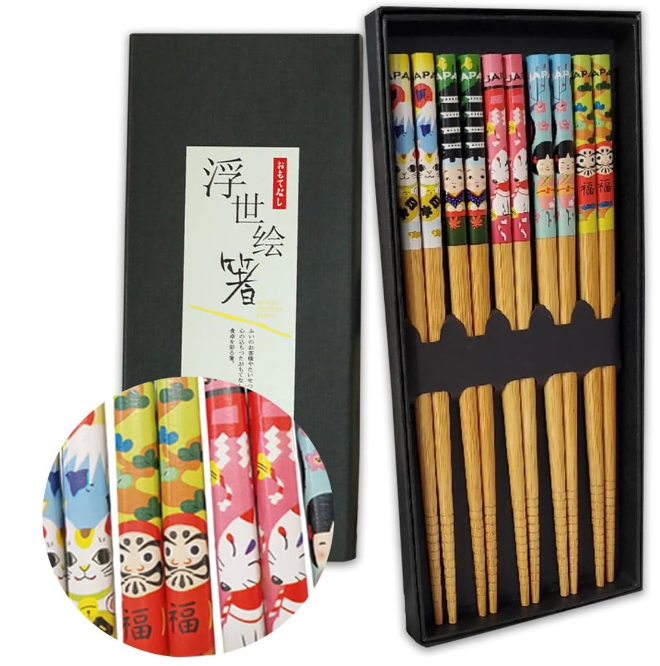 MMmall Japanese Souvenir Japanese Souvenir Japanese Souvenir Chopsticks Set of 5 Pairs with Chopsticks Bag Japanese Souvenir