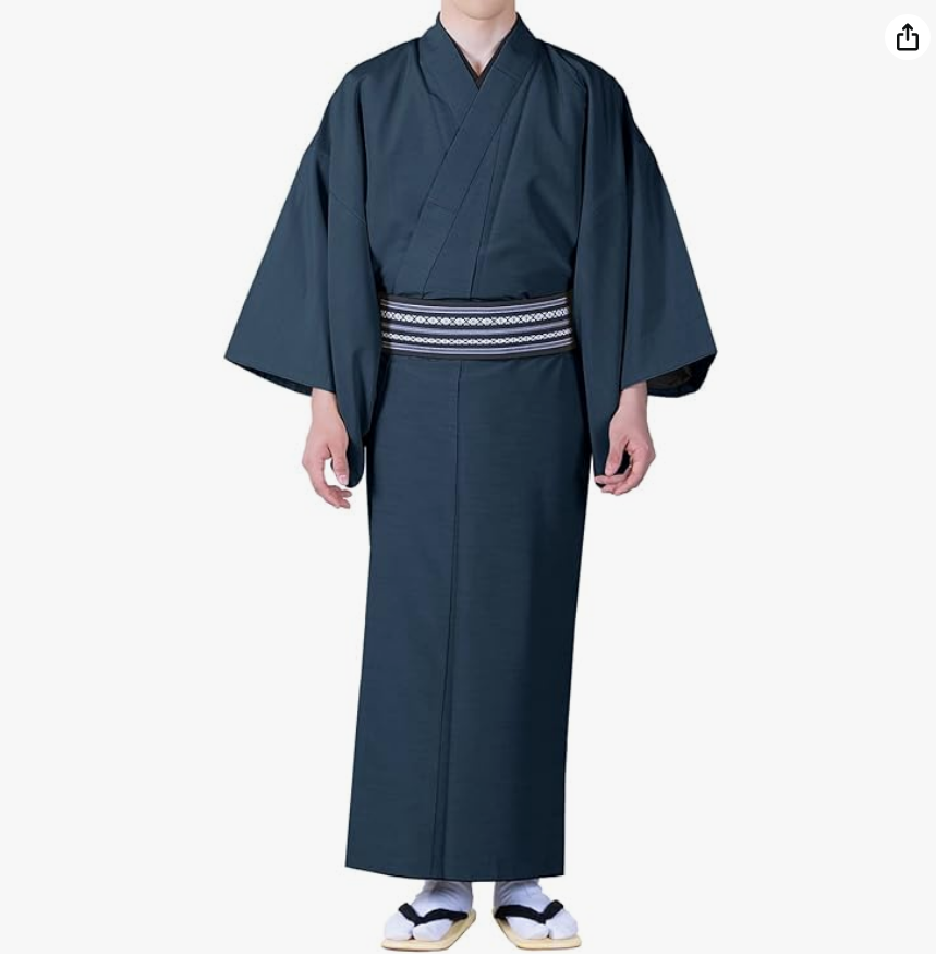 KYOETSU Men’s Unlined Kimono, Pongee Fabric, Solid Color, Washable