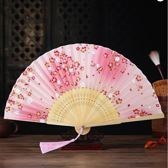 Boshiho Women's Fan & Fan Bag, Rayon Dance Fan, Beautiful, Flower Pattern, Butterfly Pattern, Cherry Blossom Pattern, Stylish, Japanese Style Accessory, Elegant, Gorgeous