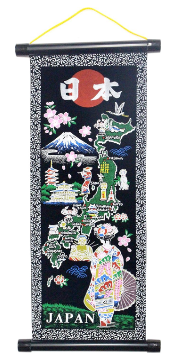 Castle Enterprise New Japanese Souvenir Wall Scroll Map Maiko Beans (Length 16.1 x Width 7.1 inches (41 cm) x Width 7.1 inches (18 cm), Made in Japan