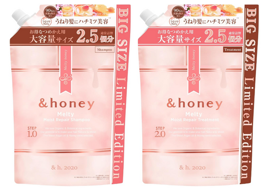 &honey Melty Moist Repair Shampoo Treatment Refill Pair Set, Large Capacity | Shampoo & Conditioner Set